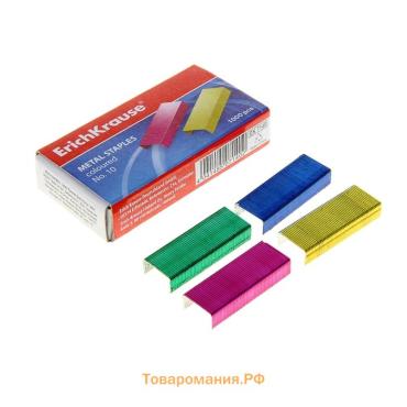 Скобы омеднённые №10, ErichKrause, для степлера, 1000 штук, цветные