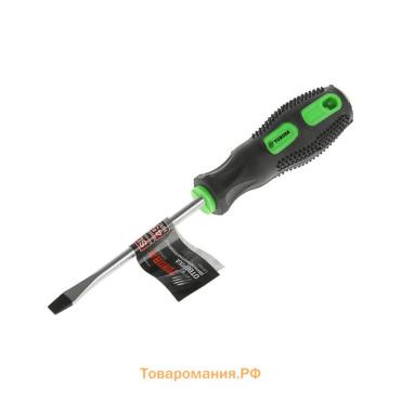 Отвертка шлицевая ТУНДРА, сатин, магнит, двухкомпонентная рукоятка, SL6×100 мм