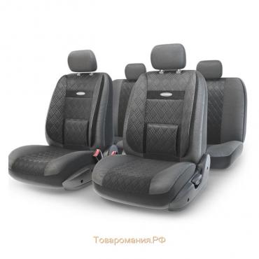 Авточехлы универcальные AUTOPROFI COMFORT, COM-1105GP BK/BK (M), экокожа, 3D полиэстер под кожу, набор из 11 предметов, цвет чёрный