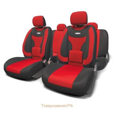 Авточехлы универcальные AUTOPROFI EXTRA COMFORT, ECO-1105 BK/RD (M), формованный велюр, набор из 11 предметов, цвет чёрный/красный