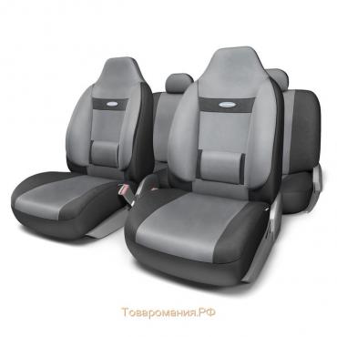 Авточехлы универcальные AUTOPROFI COMFORT, COM-1105H BK/D.GY (M), велюр, набор из 11 предметов, цвет чёрный/тёмно-серый