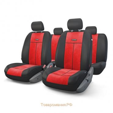 Авточехлы универcальные AUTOPROFI TT-902V BK/RD, полиэстер, велюр, набор из 9 предметов, передний ряд, задний ряд, цвет чёрный/красный