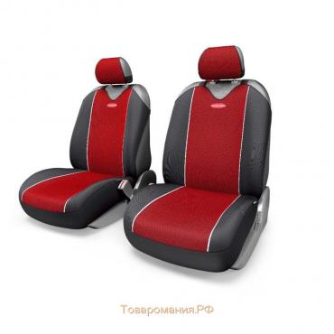 Чехол-майка AUTOPROFI CARBON PLUS CRB-402Pf BK/RD, передний ряд, закрытое сиденье, полиэстер под карбон, 4 предмета, цвет чёрный/красный