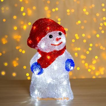 Светодиодная фигура «Снеговик в шарфе» 13 × 25 × 15 см, акрил, 30 LED, 220 В, свечение белое
