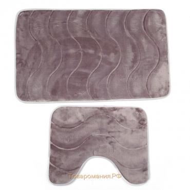 Набор ковриков для ванной и туалета «Волна», 2 шт, 40×50 см, 50×80 см, цвет серый