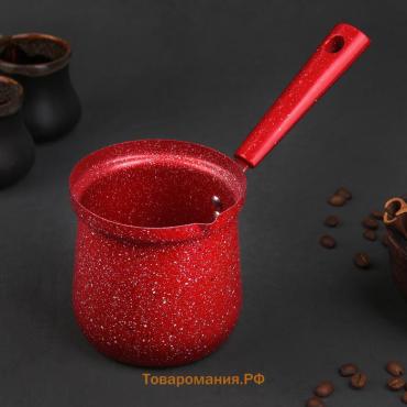 Турка  «Мрамор рэд», 500 мл, d=9 см, 19.5×9×14 см, пластиковая ручка, антипригарное покрытие, индукция, красная