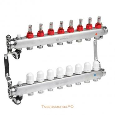 Коллекторная группа ONDO, 1"х3/4", 8 выходов, с расходомерами, нержавеющая сталь