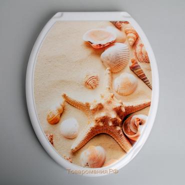 Сиденье для унитаза с крышкой Росспласт «Ракушки на песке»,54х37см, цвет белый
