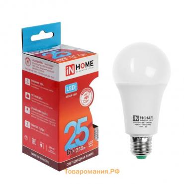 Лампа светодиодная IN HOME LED-A65-VC, Е27, 25 Вт, 230 В, 4000 К, 2250 Лм