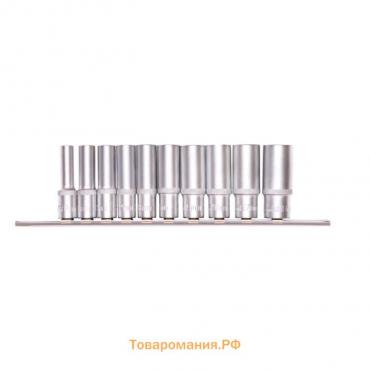 Набор торцевых головок STELS 13604, 3/8", шестигранные, удлиненные, CrV, 8-19 мм, 10 шт.