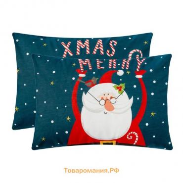 Новый год. Комплект наволочек  Merry Xmas 50х70 см - 2 шт, 100% хлопок, бязь