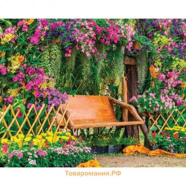 Фотобаннер, 250 × 200 см, с фотопечатью, люверсы шаг 1 м, «Скамейка в цветах», Greengo