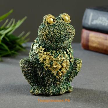 Фигурка гипс «Лягушка из цветов», зелёная с позолотой, 12×9×8 см
