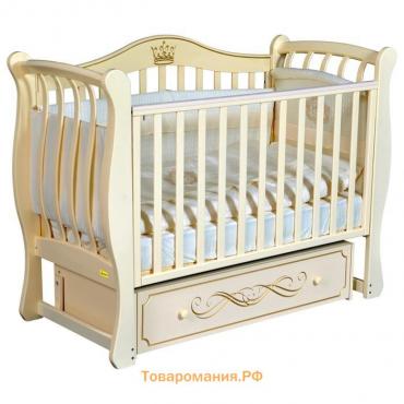 Кроватка Perla Elegance, автостенка, ящик, универсальный маятник, цвет слоновая кость