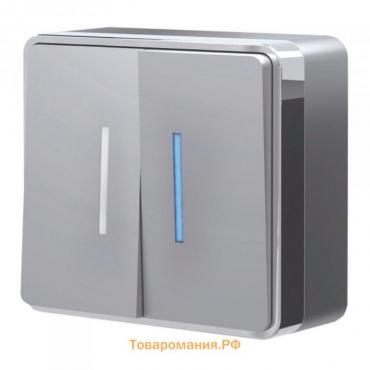 ВыключательGallant W5020106, двухклавишный, с подсветкой, цвет серебро