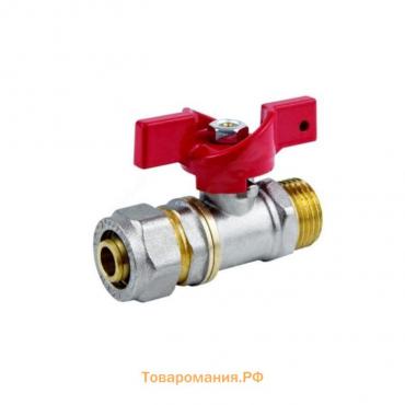 Кран шаровой Aquasfera Euro 1017-01, d=16 мм x 1/2", PN 16, наруж. резьба, обжимной, бабочка