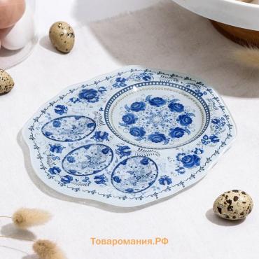 Подставка для яиц  «Цветочная роспись», 3 ячейки, 21×18 см, стекло, белая