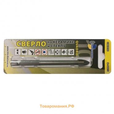 Сверло по керамике и стеклу TRIO-DIAMOND КВАДРО, 10 x 48 мм, шестигранный хвостовик