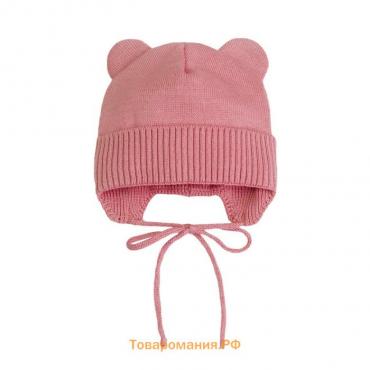 Шапочка на завязках с ушками детская Amarobaby Pure Love Bear, с подкладом, размер 38-40 см, цвет розовый