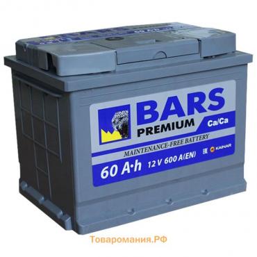 Автомобильный аккумулятор BARS Premium 60 Ач 6СТ-60.0 VL, обратная полярность