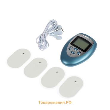 Массажёр для тела LEM-29, миостимулятор, 3 режима, 4 электрода, 2хААА, голубой
